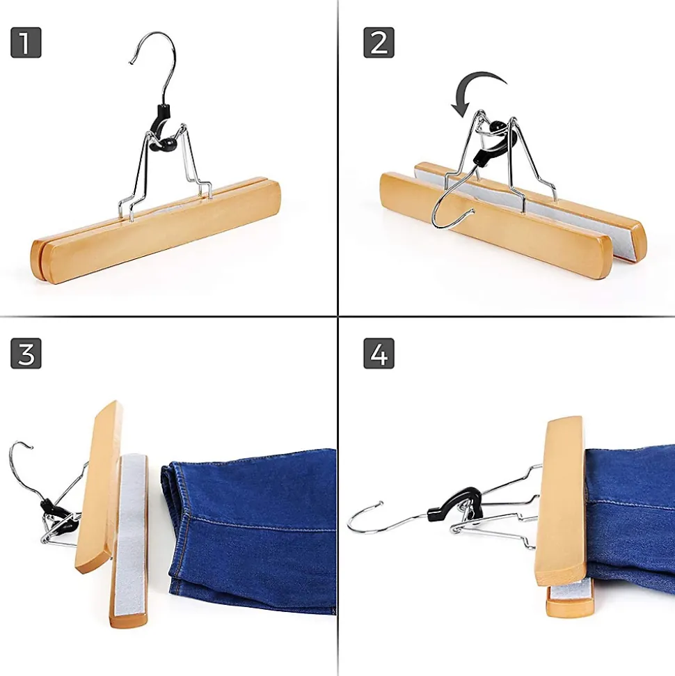 Lot de 12 cintres antidérapants avec pinces pour pantalons - L25 x H17 cm