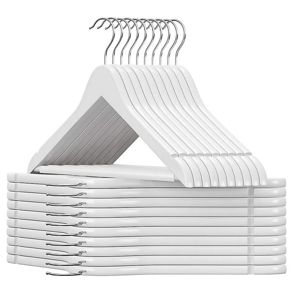 Lot de 20 Cintres en bois blanc avec Crochets pivotants