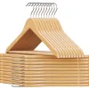 Lot de 20 cintres en bois d'eucalyptus avec encoches d'épaule, barre de pantalon et crochet pivotant -L44,5 x H23 cm