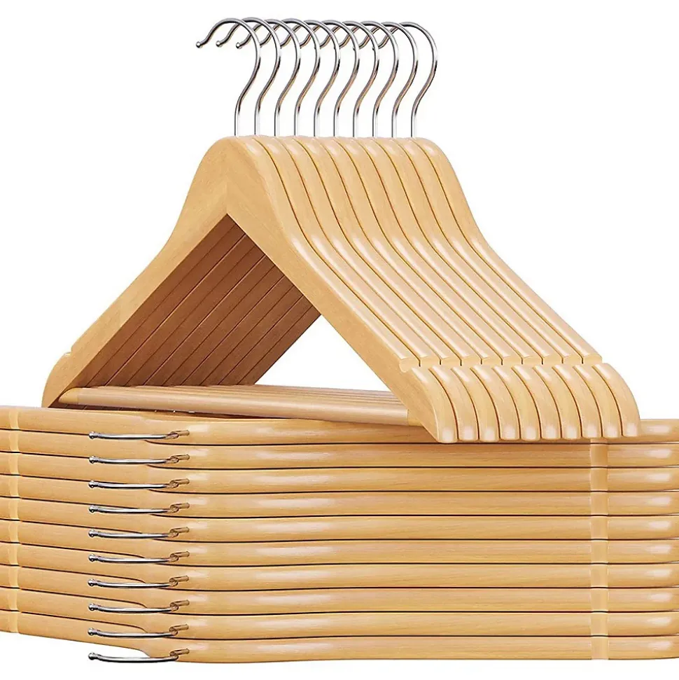 Lot de 20 cintres en bois d'eucalyptus avec encoches d'épaule, barre de pantalon et crochet pivotant -L44,5 x H23 cm