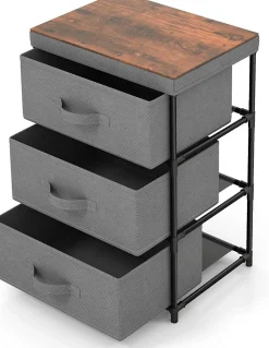 Lot de 2 Commodes de Rangement 3 Tiroirs Cadre Métallique, avec Tiroirs Amovibles et Pliables (30P x 40l x 62H cm )