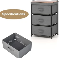 Lot de 2 Commodes de Rangement 3 Tiroirs Cadre Métallique, avec Tiroirs Amovibles et Pliables (30P x 40l x 62H cm )