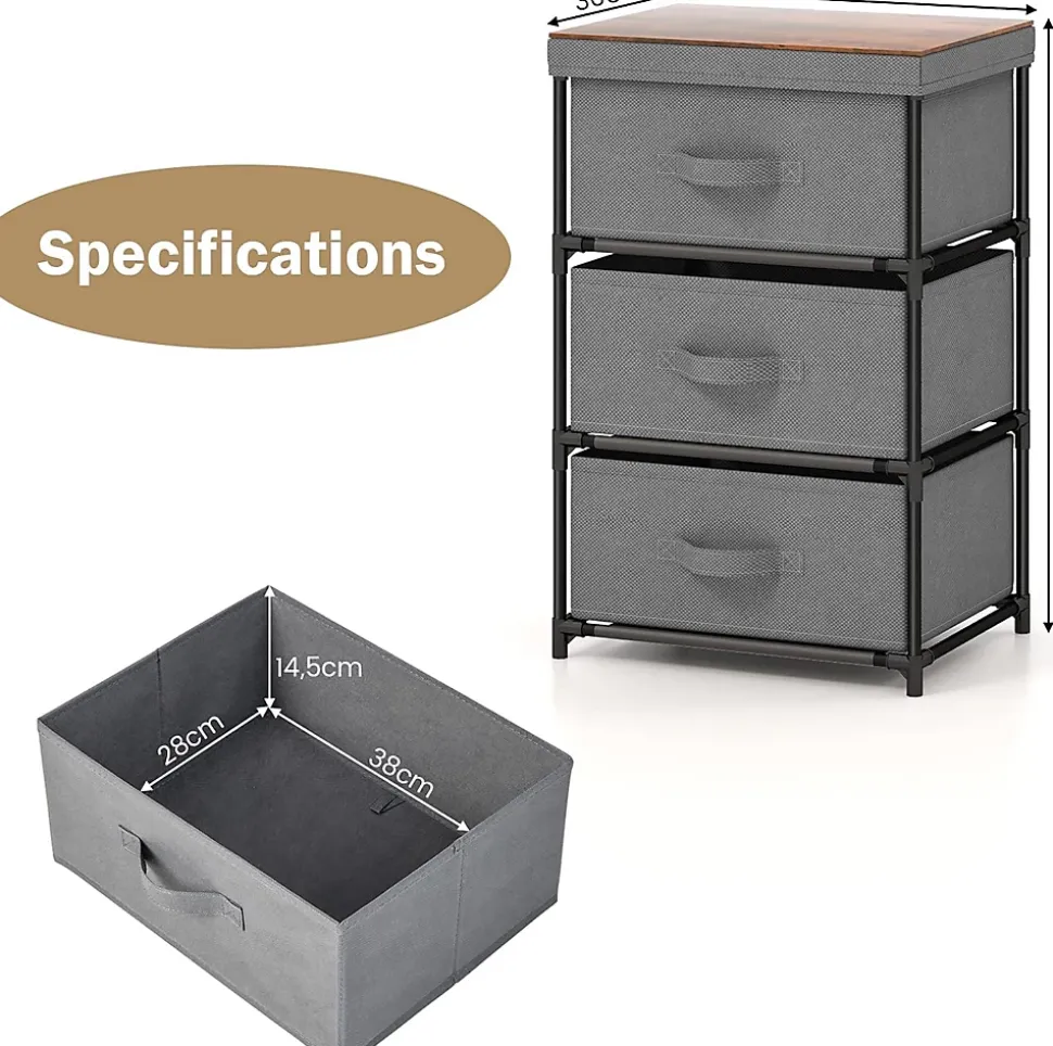 Lot de 2 Commodes de Rangement 3 Tiroirs Cadre Métallique, avec Tiroirs Amovibles et Pliables (30P x 40l x 62H cm )