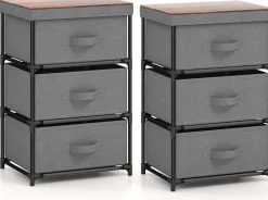 Lot de 2 Commodes de Rangement 3 Tiroirs Cadre Métallique, avec Tiroirs Amovibles et Pliables (30P x 40l x 62H cm )