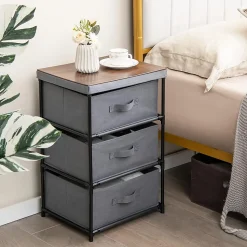 Lot de 2 Commodes de Rangement 3 Tiroirs Cadre Métallique, avec Tiroirs Amovibles et Pliables (30P x 40l x 62H cm )