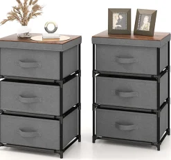 Lot de 2 Commodes de Rangement 3 Tiroirs Cadre Métallique, avec Tiroirs Amovibles et Pliables (30P x 40l x 62H cm )
