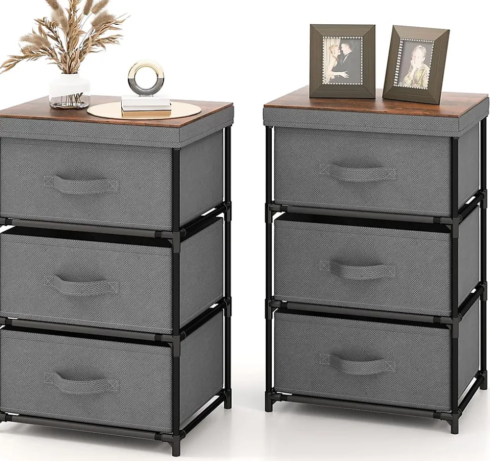 Lot de 2 Commodes de Rangement 3 Tiroirs Cadre Métallique, avec Tiroirs Amovibles et Pliables (30P x 40l x 62H cm )