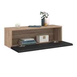 Lot de 2 consoles suspendues étagères murales ELYOS 1 porte bois et noir