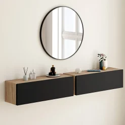 Lot de 2 consoles suspendues étagères murales ELYOS 1 porte bois et noir