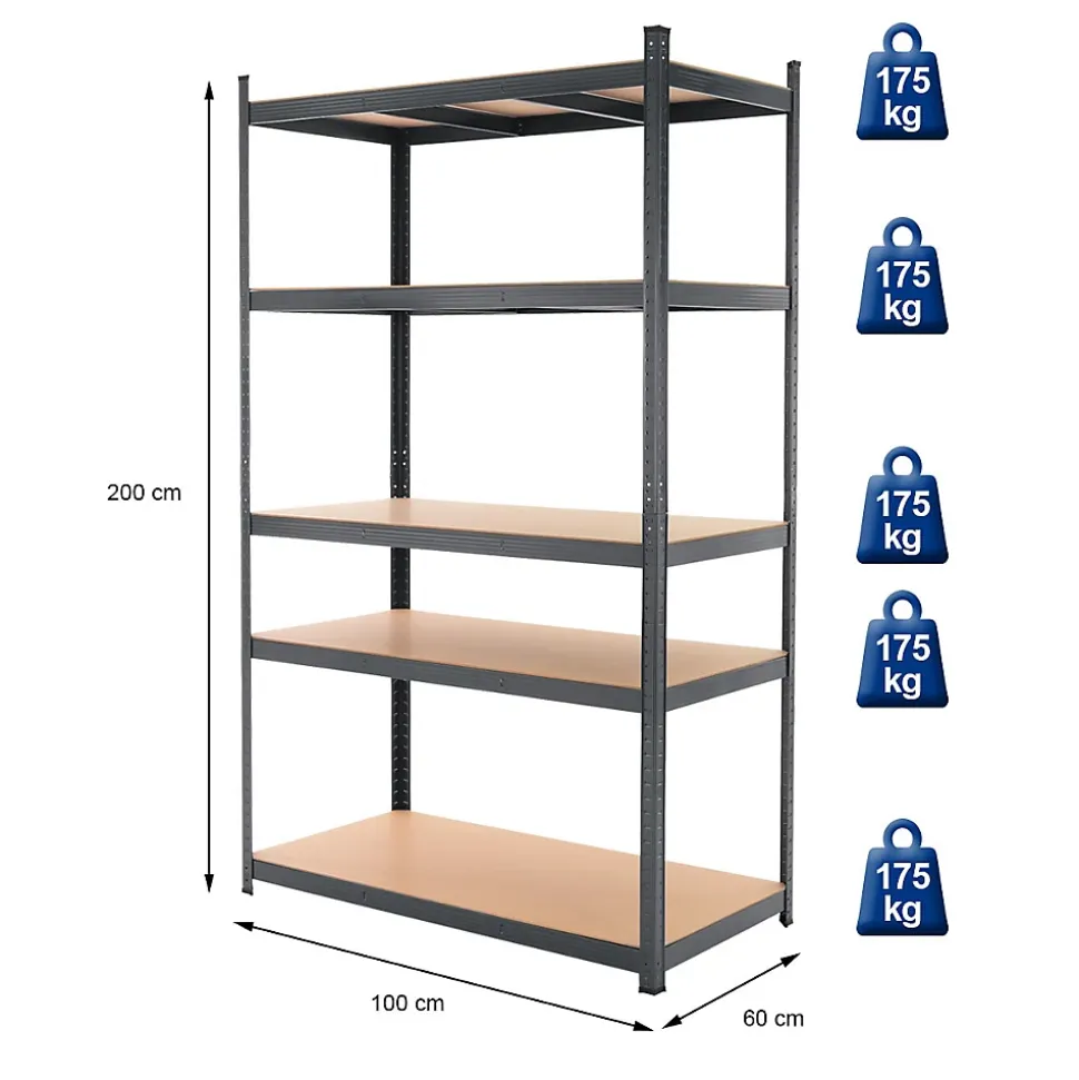 Lot de 2 Etagere d'Atelier - 200x100x60 cm - jusqu'a 875 kg - Anthracite