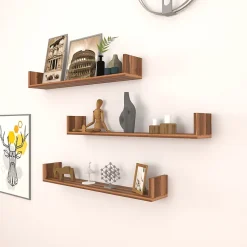 Lot de 3 Etagères murales Höganäs 12 x 90 x 15 cm effet noyer en.casa