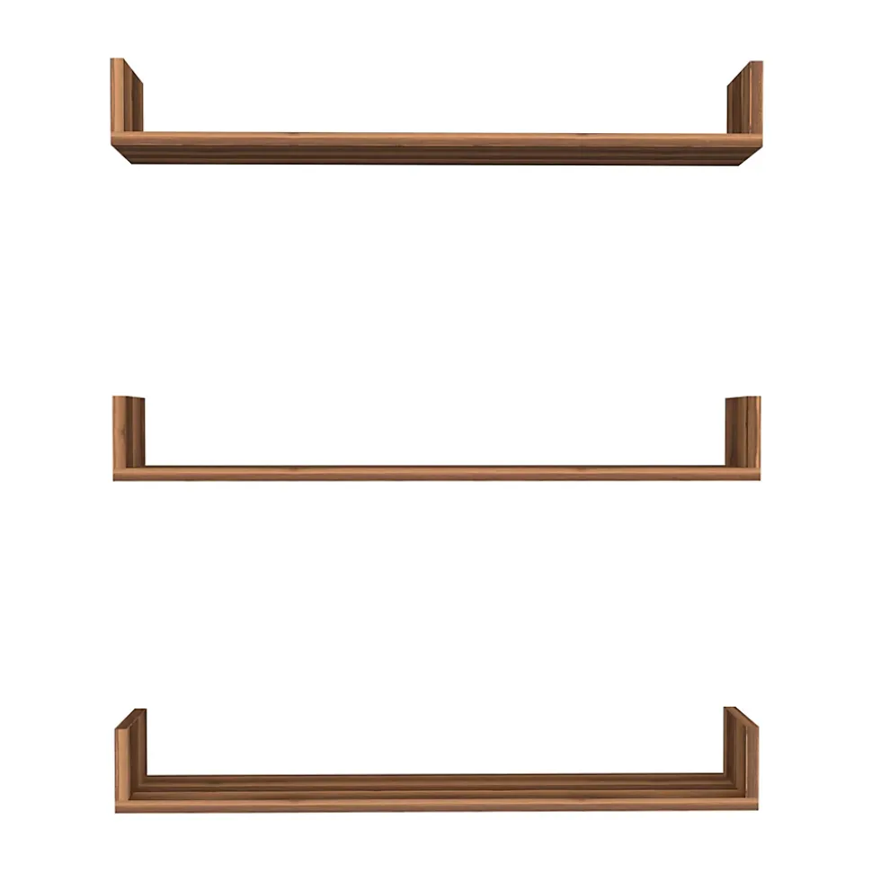 Lot de 3 Etagères murales Höganäs 12 x 90 x 15 cm effet noyer en.casa