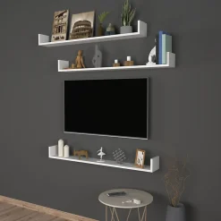 Lot de 3 Etagères murales Höganäs 12 x 120 x 15 cm blanc en.casa