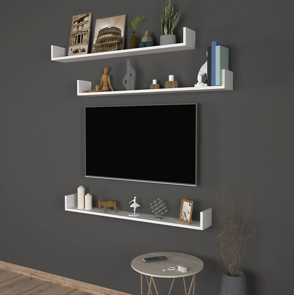 Lot de 3 Etagères murales Höganäs 12 x 120 x 15 cm blanc en.casa