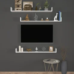 Lot de 3 Etagères murales Höganäs 12 x 120 x 15 cm blanc en.casa