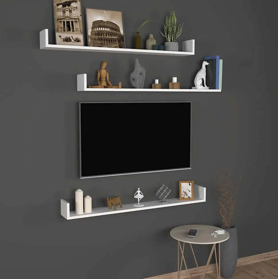 Lot de 3 Etagères murales Höganäs 12 x 120 x 15 cm blanc en.casa