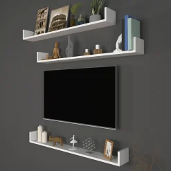 Lot de 3 Etagères murales Höganäs 12 x 120 x 15 cm blanc en.casa