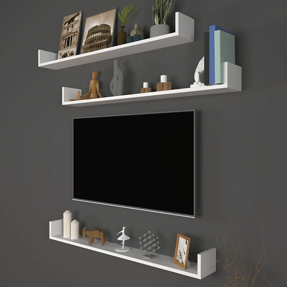 Lot de 3 Etagères murales Höganäs 12 x 120 x 15 cm blanc en.casa