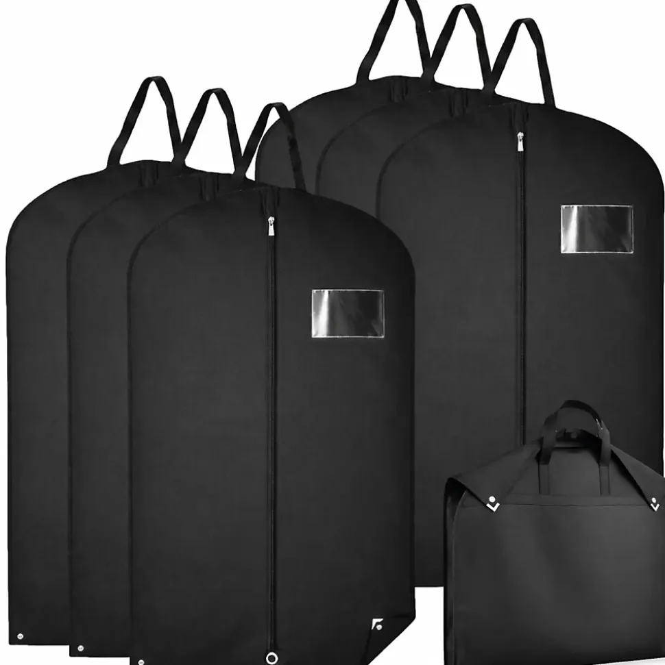 Lot de 6 housses pour vêtements à suspendre, premium pliable avec fenêtre transparente - 60 x 160 cm - Noir - Vivezen
