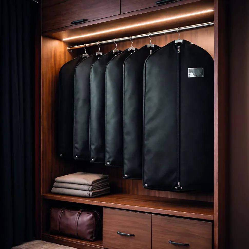 Lot de 6 housses pour vêtements à suspendre, premium pliable avec fenêtre transparente - 60 x 120 cm - Noir - Vivezen