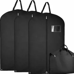 Lot de 3 housses pour vêtements à suspendre, premium pliable avec fenêtre transparente - 60 x 100 cm - Noir - Vivezen