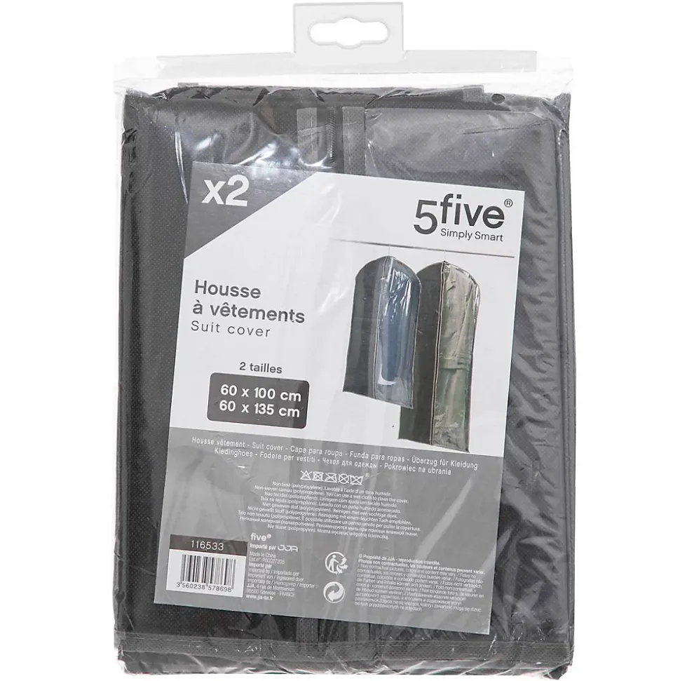 Lot de 2 housses vêtements grand modèle Noir - 5Five