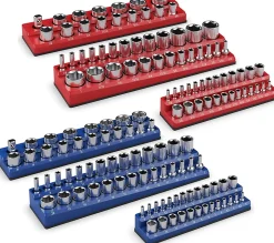Lot de 6 Organiseurs de Douilles Magnétiques,avec Entraînements, pour Douilles Plates et Profondes, Rouge & Bleu