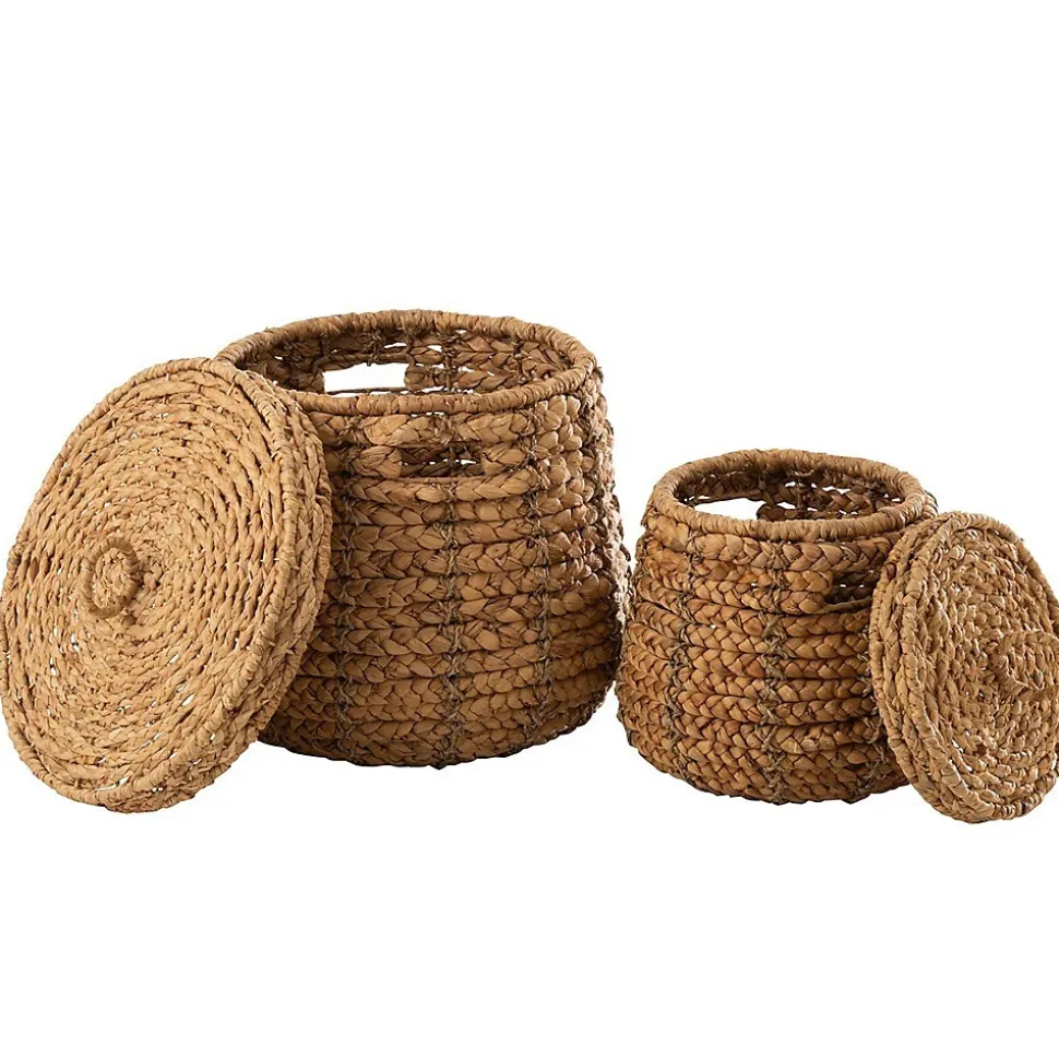 Lot de 2 paniers avec couvercle en matières naturelles