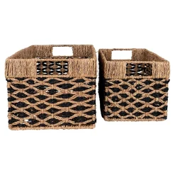 Lot de 2 Paniers Décoratifs de Rangement Salar, Marron, Herbe de Mer, 40x25x21 cm, Seven Design