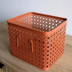 Lot de 3 paniers de rangement en métal terracotta 32 x 32 x 14 cm