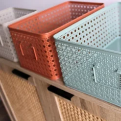 Lot de 3 paniers de rangement en métal terracotta 32 x 32 x 14 cm