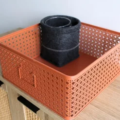 Lot de 3 paniers de rangement en métal terracotta 32 x 32 x 14 cm