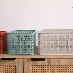 Lot de 3 paniers de rangement en métal terracotta 32 x 32 x 14 cm