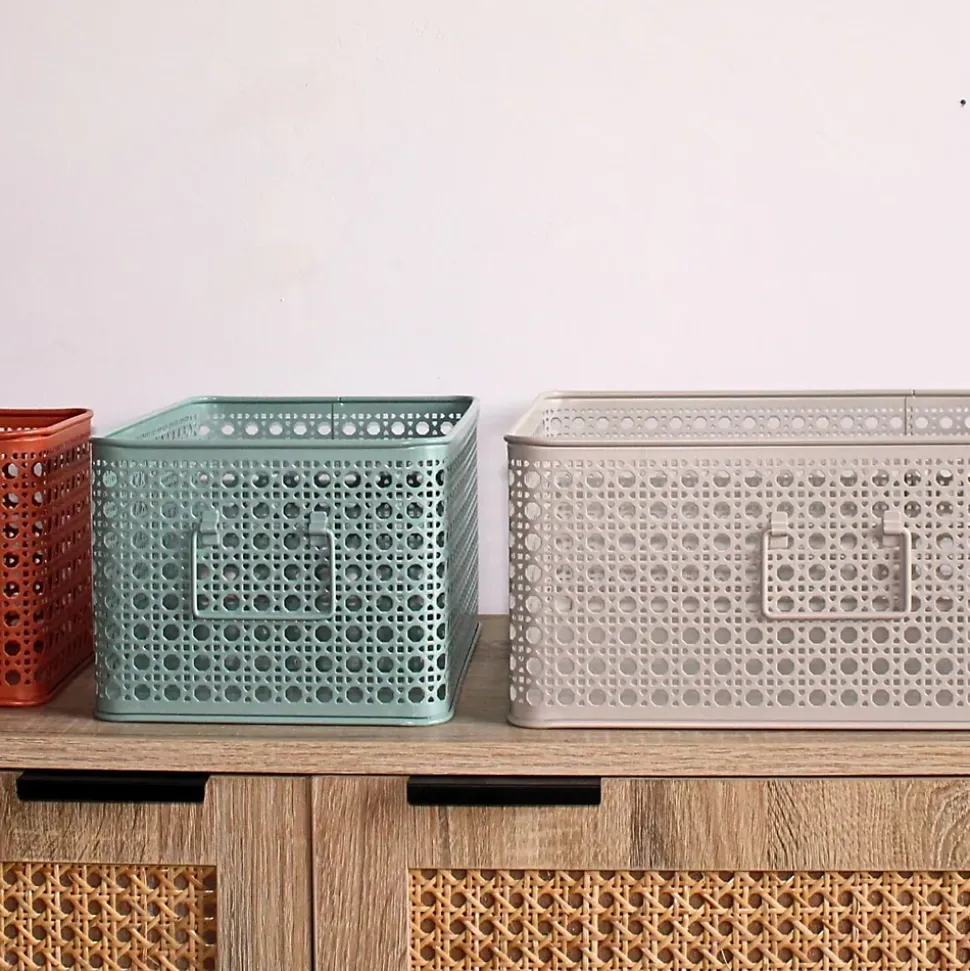 Lot de 3 paniers de rangement en métal terracotta 32 x 32 x 14 cm