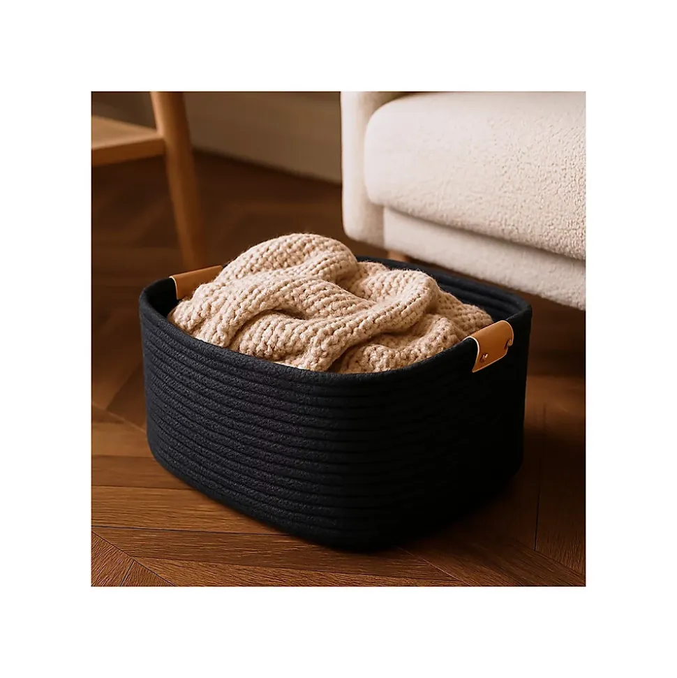Lot de 6 paniers de rangement en coton noir 37 x 33 x 15 cm