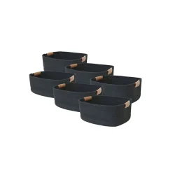 Lot de 6 paniers de rangement en coton noir 37 x 33 x 15 cm