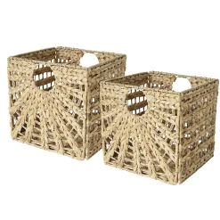 Lot de 2 paniers de rangemenent jonc mer motif soleil 31 x 31 x 31 cm
