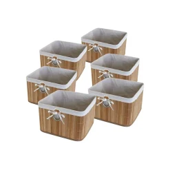 Lot de 6 paniers de rangement bambou tissu blanc 31 x 31 x 20 cm