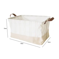 Lot de 6 paniers de rangement tissu beige avec rayure 40 x 26 x 23 cm