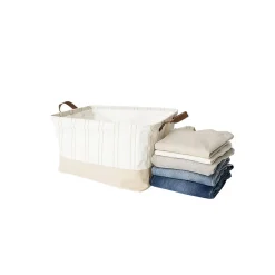 Lot de 6 paniers de rangement tissu beige avec rayure 40 x 26 x 23 cm
