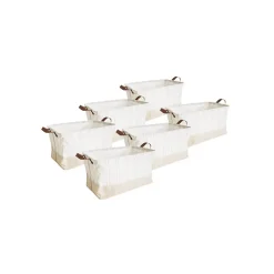 Lot de 6 paniers de rangement tissu beige avec rayure 40 x 26 x 23 cm