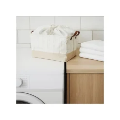 Lot de 6 paniers de rangement tissu beige avec rayure 40 x 26 x 23 cm