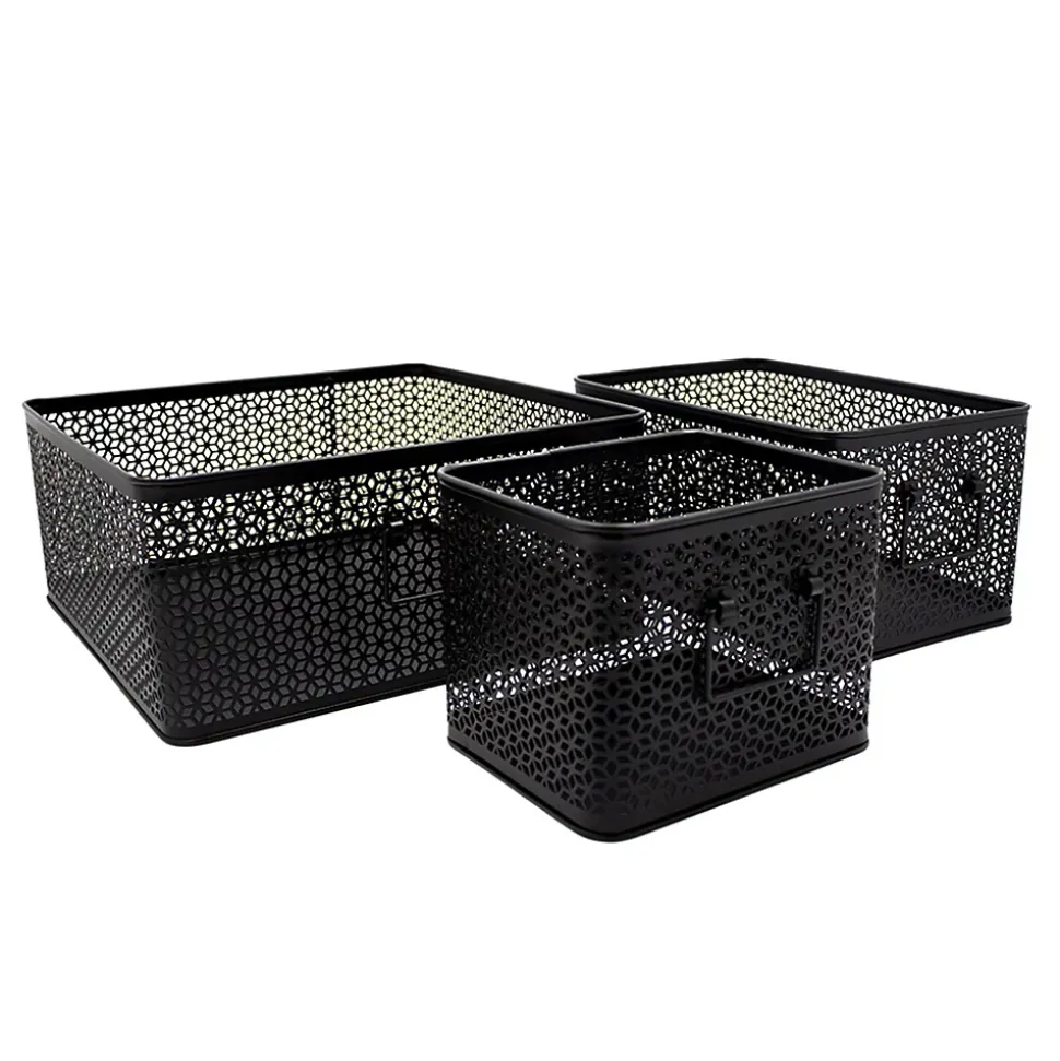 Lot de 3 paniers de rangement en métal noir 32 x 32 x 14 cm
