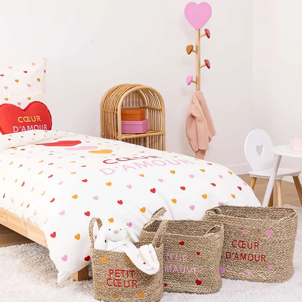 Lot de 3 paniers en osier assortis motifs cœur