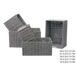 Lot de 5 paniers haut empilables en Métal et papier