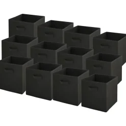 Lot de 12 paniers pliables en tissu noir 27 x 27 x 27 cm