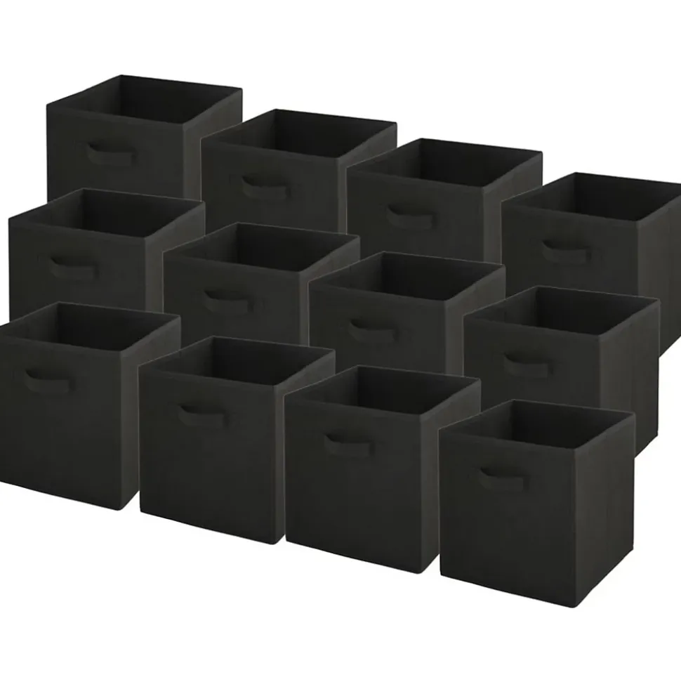 Lot de 12 paniers pliables en tissu noir 27 x 27 x 27 cm