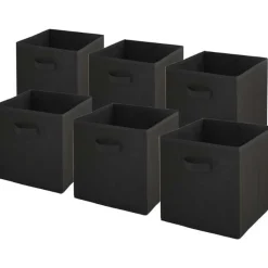 Lot de 6 paniers pliables en tissu noir 27 x 27 x 27 cm
