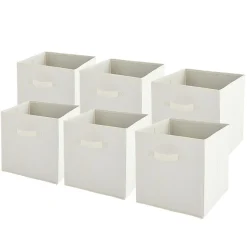 Lot de 6 paniers pliables en tissu blanc 27 x 27 x 27 cm