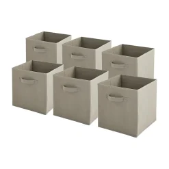 Lot de 6 paniers pliables en tissu taupe 27 x 27 x 27 cm
